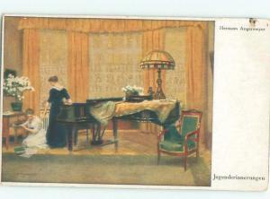 foreign Old Postcard ANTIQUE LAMP ON BEAUTIFUL GRAND PIANO AC2325