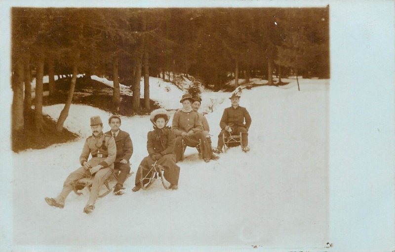 Austria Alpine mountaineers vintage photo postcard winter sports sledge