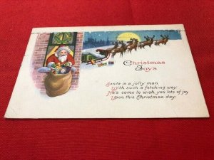 1923 postcard SANTA by Window, Reindeer Moon, Christmas Joy.