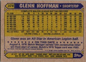 1987 Topps Baseball Card Glenn Hoffman Boston Red Sox sk3210