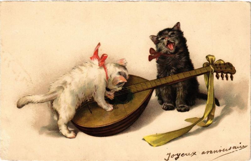 CPA AK CATS Cats and a lute (a2132)