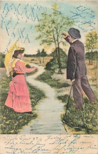 Vintage Swedish Postcard Couple by Stream Chicago IL 1904 Öre Stamps