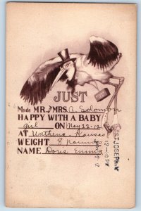 c1910's Dr. Stork Birth Announcement Wathena Kansas KS Antique Postcard
