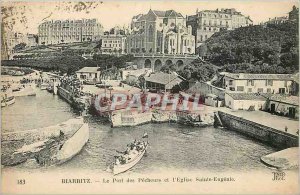 Old Postcard Biarritz Port des Pecheurs and Eglise Sainte Eugenie