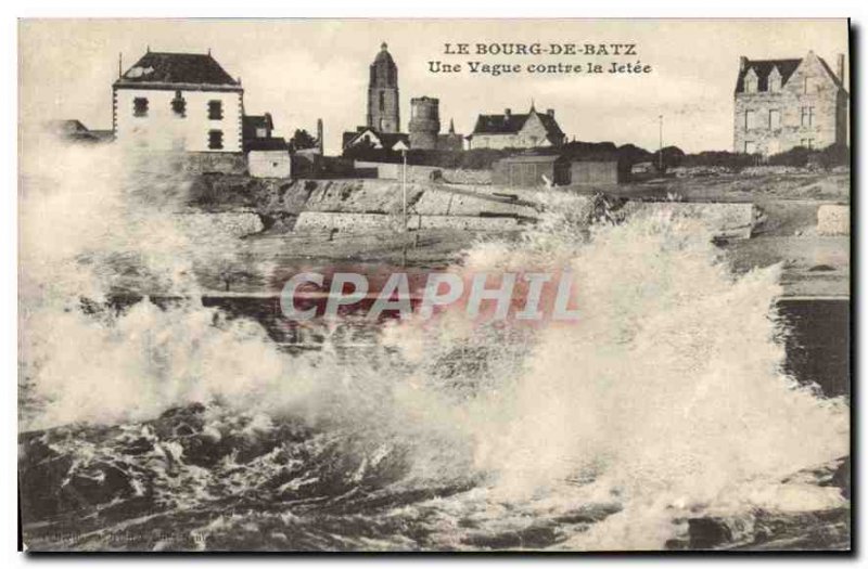 Old Postcard Bourg de Batz A Wave against the Jetee
