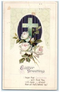 1915 Easter Greeting Holy Cross Roses Flowers Embossed Toledo Ohio OH Postcard