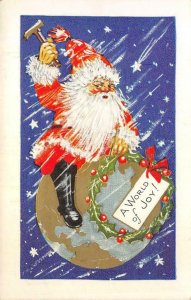 A World Of Joy! Santa Claus, Wreath Christmas Embossed c1910s Vintage Postcard