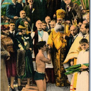 c1940s Tarpon Springs FL Orthodox Christianity Epiphany Day Swim Gold Cross A234