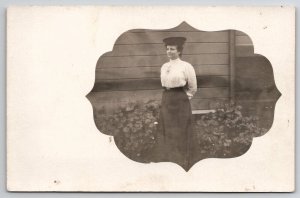 RPPC Pretty Older Edwardian Woman with Hat Unique Masked Photo Postcard H30