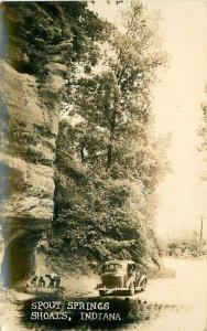 Shoals Indiana Spout Springs Auto people 1940s RPPC Photo Postcard 21-13963