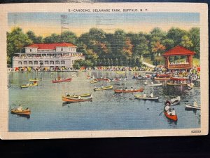 Vintage Postcard 1946 Canoeing Delaware Park Buffalo New York