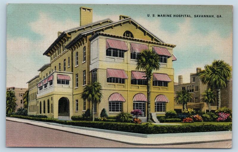 Postcard GA Savannah US Marine Hospital Vintage Linen N14