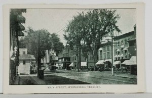 VT Springfield Vermont Main St, Shops, Horse Buggies US Flag c1906 Postcard Q13