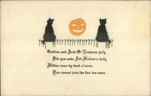 Halloween Black Cats JOL & Poem No Publisher c1910 Postcard EXC COND