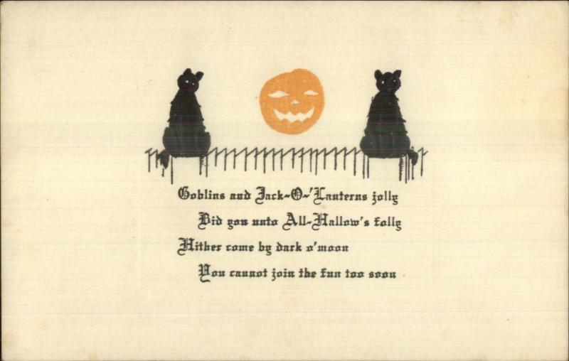 Halloween Black Cats JOL & Poem No Publisher c1910 Postcard EXC COND