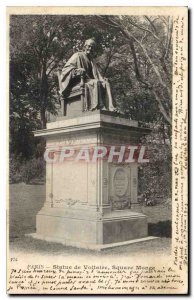 Postcard Old Paris Statue of Voltaire Square Monge