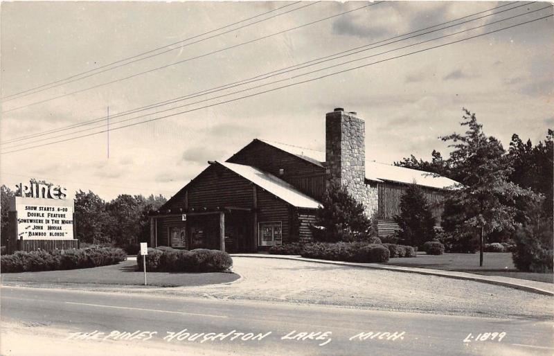 D12/ Houghton Lake Michigan Mi Real Photo RPPC Postcard 1951 The Pines Theatre