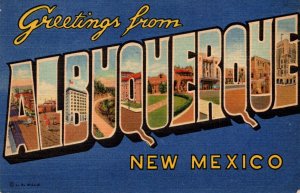 New Mexico Greetings From Albuquerque Large Letter Linen 1951 Curteich