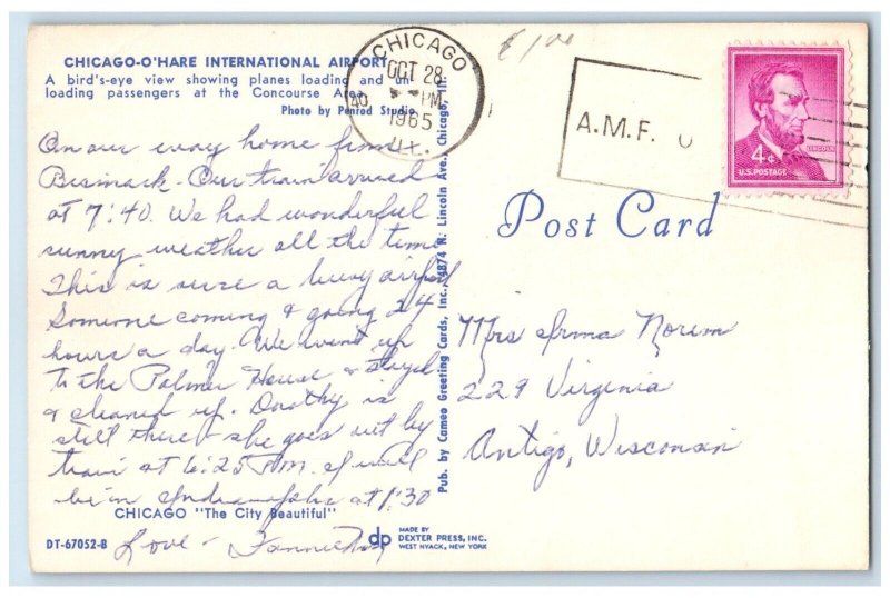 1965 Chicago-O'Hare International Airport Planes Loading Concourse IL Postcard