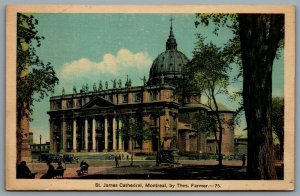Postcard Montreal Quebec c1930s St. James Cathedral by Thomas Farmer Old Cars
