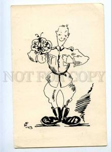 190860 WWII FINLAND soldier flower caricature Vintage postcard