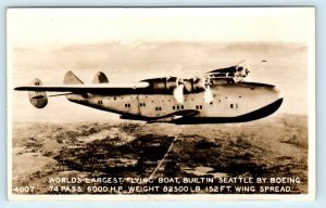 RPPC SEATTLE, WA ~  World's Largest  BOEING FLYING BOAT AIRPLANE 1941 Postcard