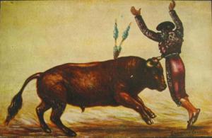 Mexico Bull Fighting Artist Signed c1910 Postcard