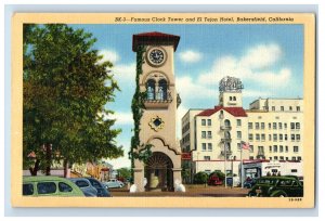 El Tejon Hotel Clock Tower Signs Bakersfield California Vintage Postcard F52