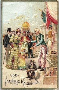 1880's Victorian Trade Card Rubber Paint Co. Kalsomine People Uncle Sam P125