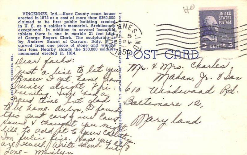 Knox County Court House  First Public Building Vincennes, Indiana USA