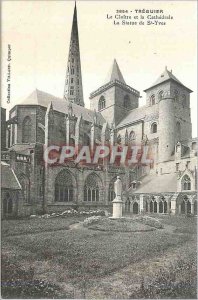 Postcard Old Treguier the Cloister and the Cathedral of St Yves Statue