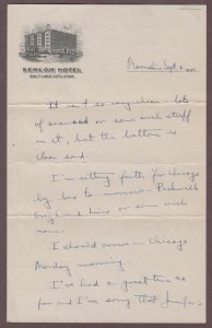 1930 Semloh Hotel Salt Lake City Utah Letterhead Mormon Hotel Letter