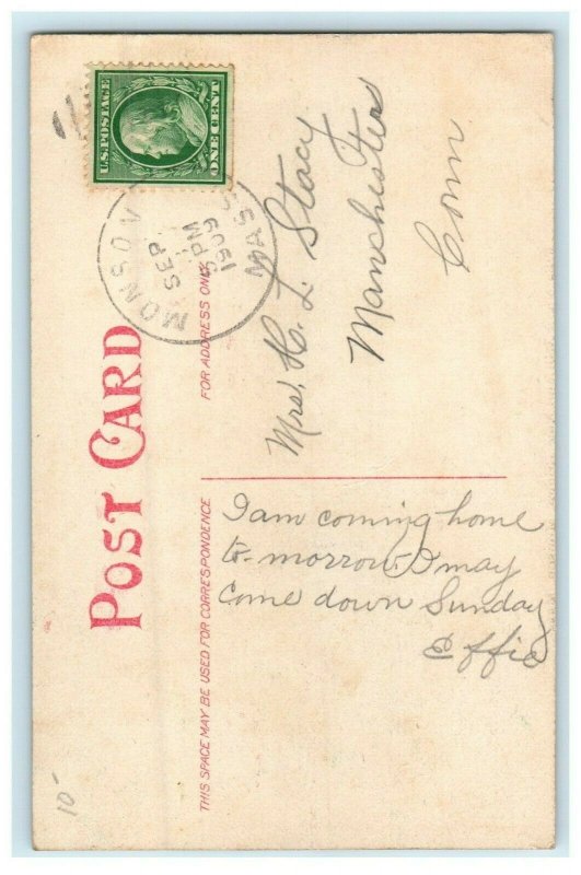 1909 Ellis No.3 Mill and New Bridge, Monson, Massachusetts MA Postcard 