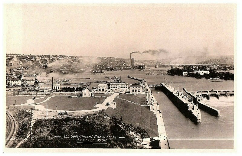 US Govt Canal Locks Seattle WA RPPC Postcard