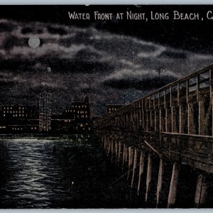 c1910s Long Beach CA Pier Water Front Night Moon Lights Pike Amusement Park A195