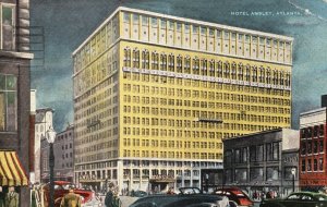 Vintage Postcard 1952 Hotel Ansley Building at Night Atlanta Georgia Structure