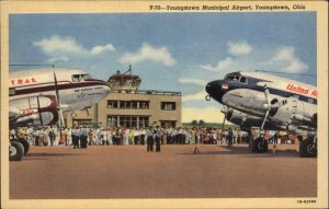 Youngstown Ohio OH Municipal Airport United Airlines Linen Vintage Postcard