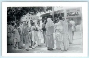 RPPC KARACHI, PAKISTAN ~ Ladies & Children BUS STAND Real Photo  Postcard