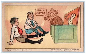 c1905 Boys Watching Man In The Box Bunny Heat Up American Journal Postcard