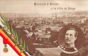Liege Belgium and King Albert Birds Eye View Vintage Postcard AA72741