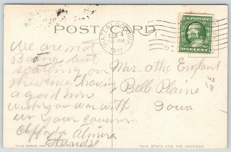 Waterloo Iowa~Cedar River Bridge~Multi-Span thru Truss~Rowboat Below~1911 PC