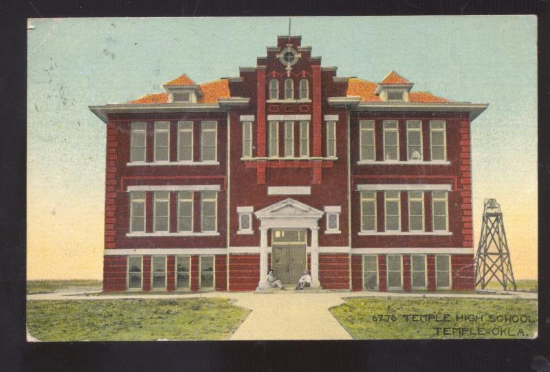 TEMPLE OKLAHOMA TEMPLE HIGH SCHOOL BUILDING ANTIQUE VINTAGE POSTCARD STOVER