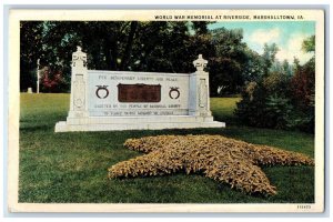 World War Memorial Park At Riverside Marshalltown Iowa IA Vintage  Postcard