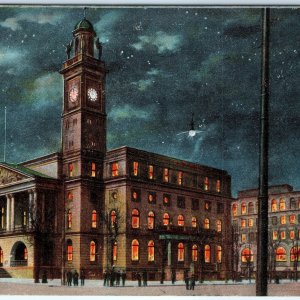 Pre-1908 UDB Canton, OH Court House @ Night Postcard Lighted Clock Unused A101