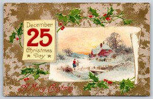 Christmas~Mother & Child @ Bridge Home Holly~Winsch Vintage Postcard