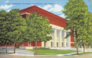 Ann Arbor Michigan 1940s Postcard Hill Auditorium University Of Michigan