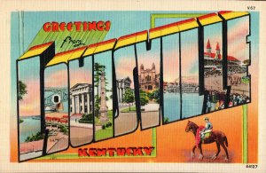 Greetings From Louisville, Kentucky Linen Postcard