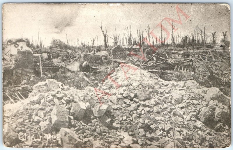 c1918 WWI Chaulnes, Somme, France RPPC War Torn Town Bombed to Hell Photo A163