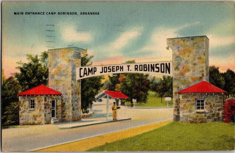 Main Entrance Camp Robinson Arkansas c1940s Vintage Postcard P18