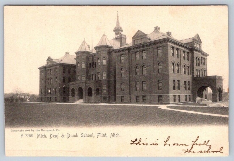 Michigan Deaf & Dumb School, Flint Michigan, Antique 1905 Rotograph Postcard #1